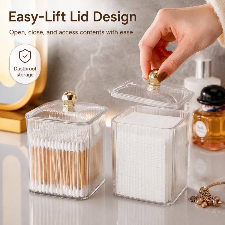 PET Cotton Swab Holder With Lid Clear Cotton Swab Dispenser Organizer For Makeup Cotton Pads, Dental Floss, Hair Accessories