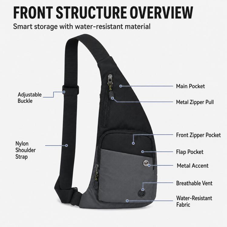 Crossbody Bag Color-Blocked Waterproof Sports Casual Chest Bag