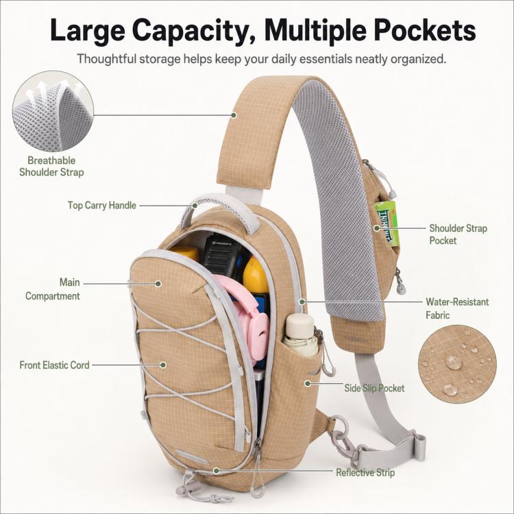 Sports Shoulder Crossbody Bag Lightweight Portable Nylon Waterproof Outdoor Casual Chest Bag