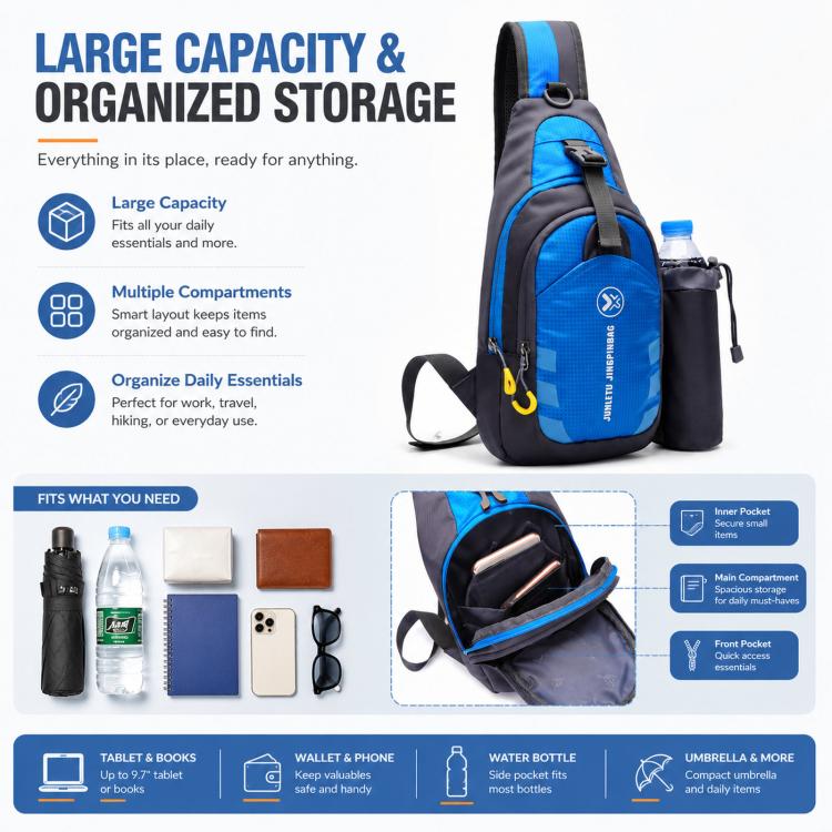 JUNLETU 1028 Outdoor Water Bottle Chest Pack Nylon Waterproof Travel Shoulder Bag