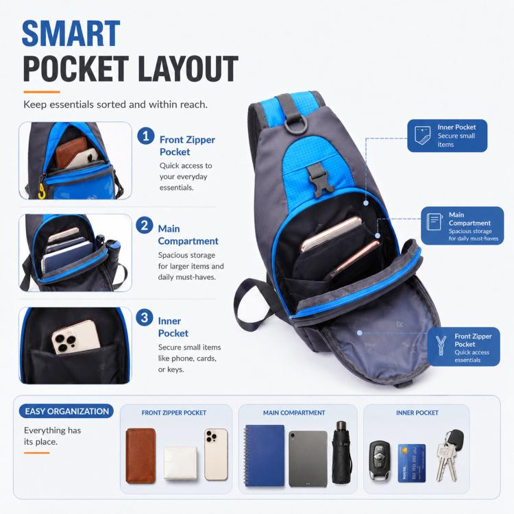 JUNLETU 1028 Outdoor Water Bottle Chest Pack Nylon Waterproof Travel Shoulder Bag