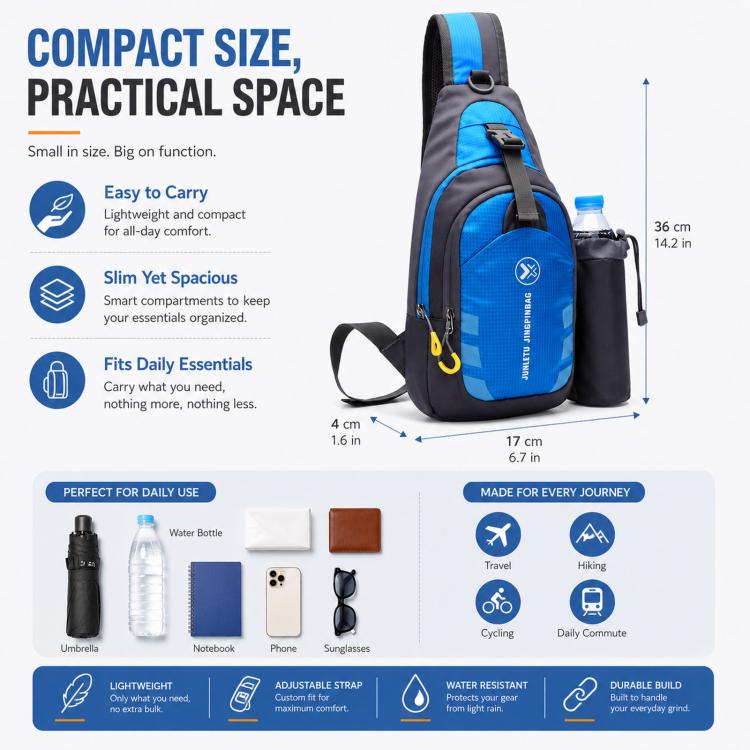 JUNLETU 1028 Outdoor Water Bottle Chest Pack Nylon Waterproof Travel Shoulder Bag