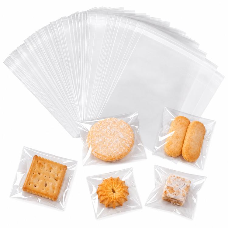 100pcs /Pack Clear Cellophane Bags Self Sealing Cello Bags 2.75 Mil Food Grade OPP Plastic Cookie Bags for Bakery, 4.7x5.9+1.2inch Flap