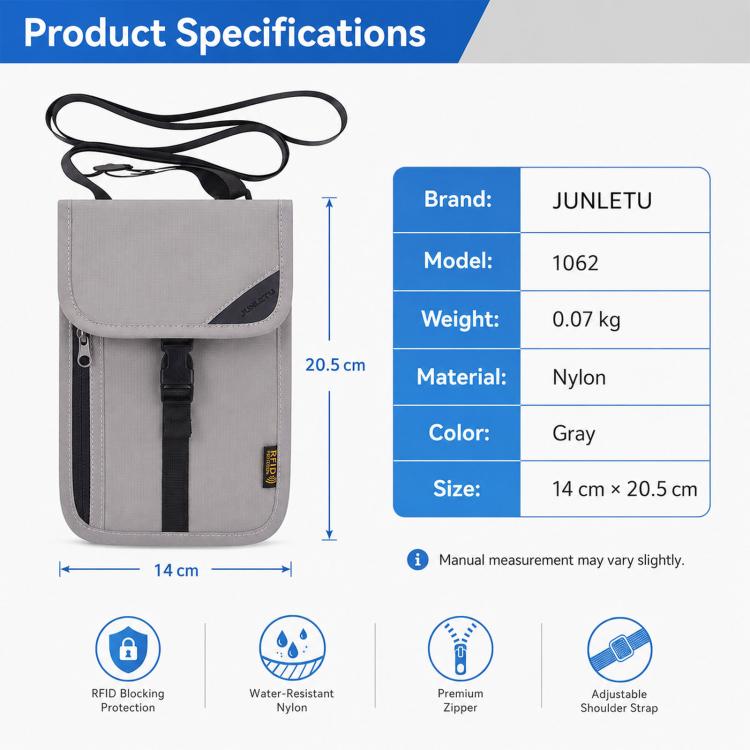 RFID-Protected Card Holder Ticket Coin Organizer Neck-Strap Passport & ID Pouch