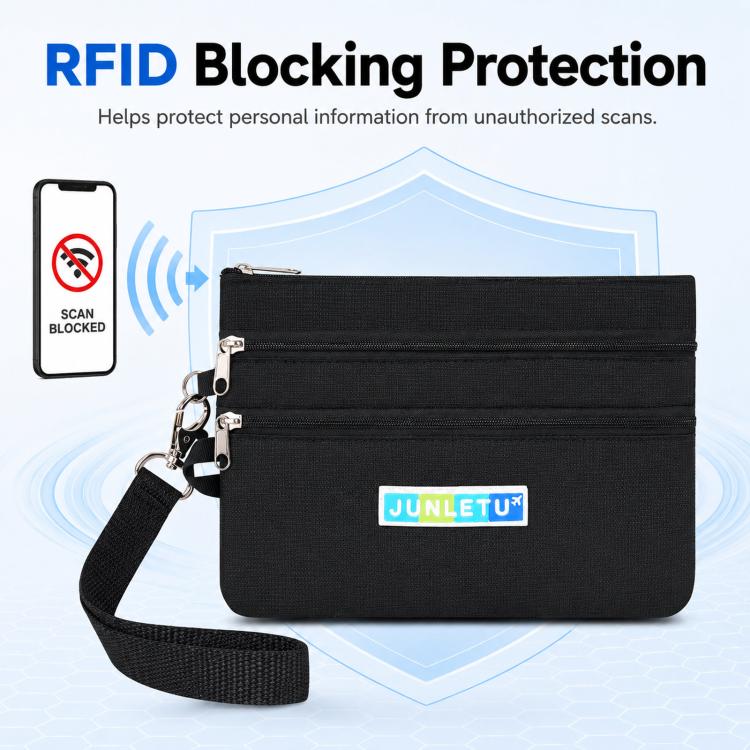 JUNLETU ID Anti-Skimming Card Pouch Multifunctional Coin ID Passport Storage Case