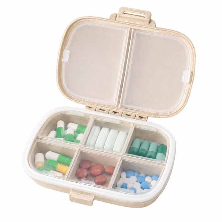 Travel Pill Organizer 8 Compartments Wheat Straw Pill Box for Purse Portable Pocket Medicine Case with Moisture-Proof Lids