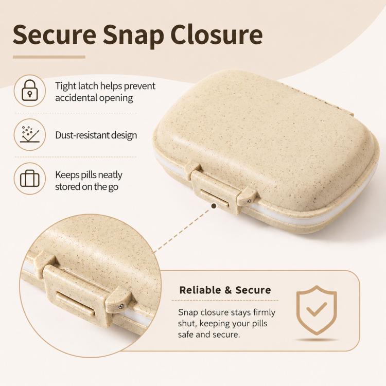 Travel Pill Organizer 8 Compartments Wheat Straw Pill Box for Purse Portable Pocket Medicine Case with Moisture-Proof Lids