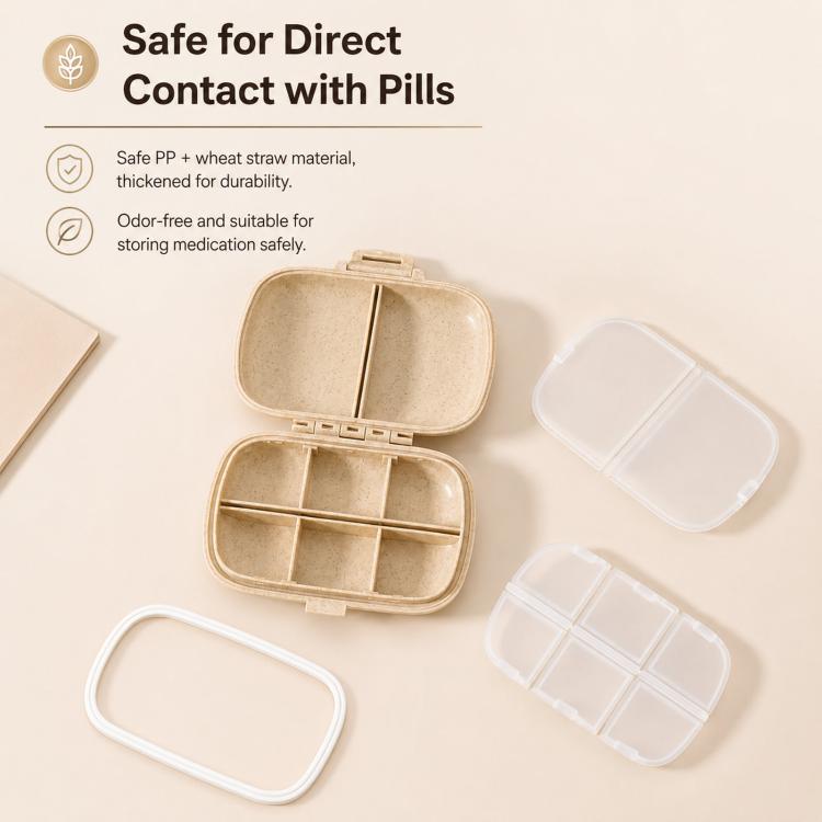 Travel Pill Organizer 8 Compartments Wheat Straw Pill Box for Purse Portable Pocket Medicine Case with Moisture-Proof Lids