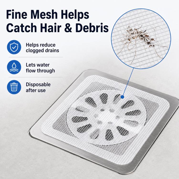50pcs Disposable Shower Drain Hair Catcher Mesh Stickers Drain Cover Catcher for Bathroom, Bathtub, Kitchen Sink, 4x4 Inch Square