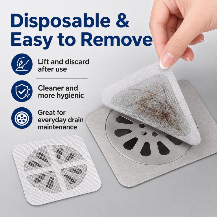 50pcs Disposable Shower Drain Hair Catcher Mesh Stickers Drain Cover Catcher for Bathroom, Bathtub, Kitchen Sink, 4x4 Inch Square