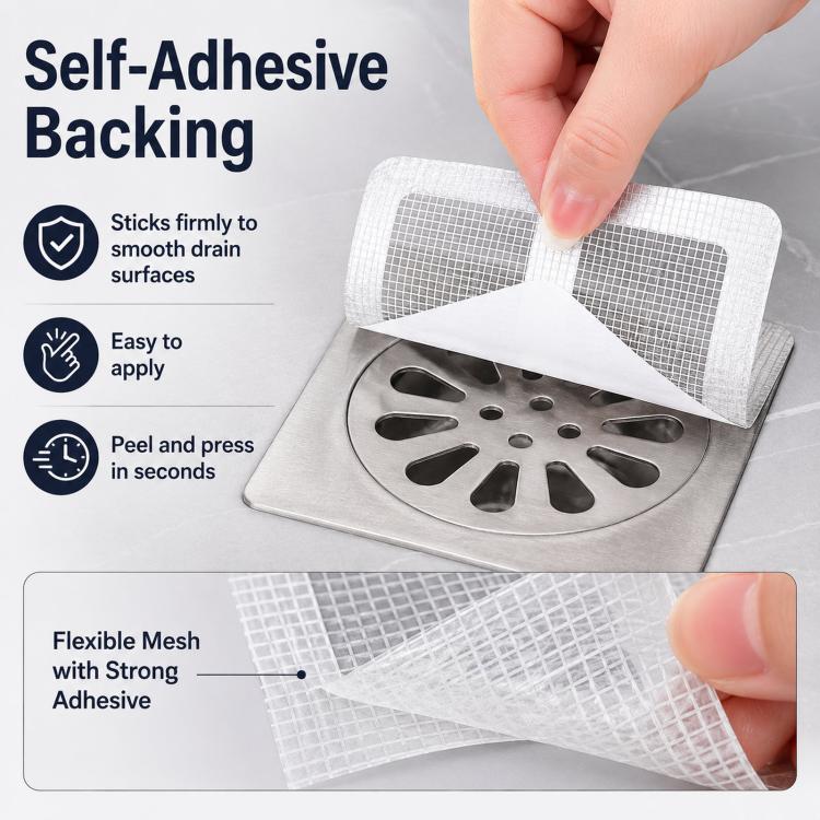 50pcs Disposable Shower Drain Hair Catcher Mesh Stickers Drain Cover Catcher for Bathroom, Bathtub, Kitchen Sink, 4x4 Inch Square