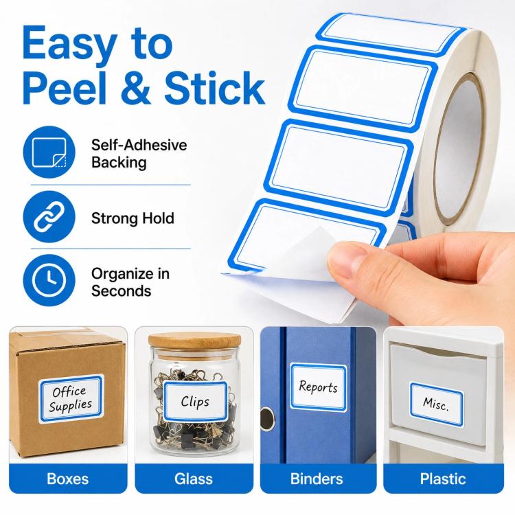 500pcs /Roll Write-On Labels with Color Borders 1.57 x 0.98 Inch Self-Adhesive File Folder Labels Easy Writing Blank Stickers