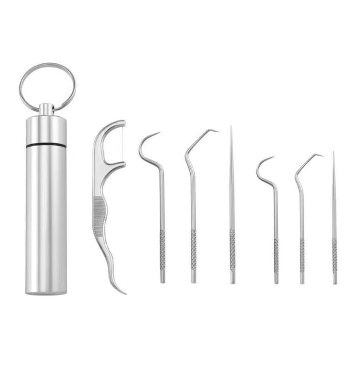 7-Piece Stainless Steel Toothpick Set Reusable Dental Pick Kit With Portable Metal Case Deep Teeth Cleaning Tool For Oral Hygiene