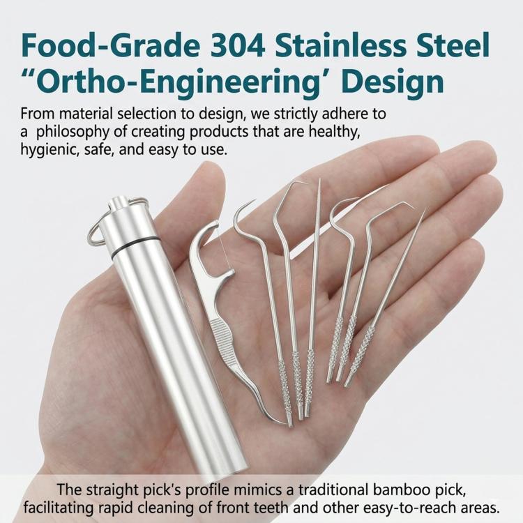 7-Piece Stainless Steel Toothpick Set Reusable Dental Pick Kit With Portable Metal Case Deep Teeth Cleaning Tool For Oral Hygiene