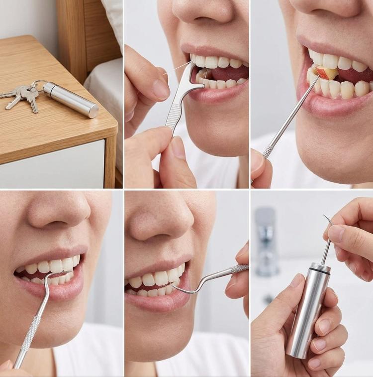 7-Piece Stainless Steel Toothpick Set Reusable Dental Pick Kit With Portable Metal Case Deep Teeth Cleaning Tool For Oral Hygiene