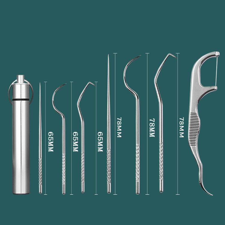 7-Piece Stainless Steel Toothpick Set Reusable Dental Pick Kit With Portable Metal Case Deep Teeth Cleaning Tool For Oral Hygiene