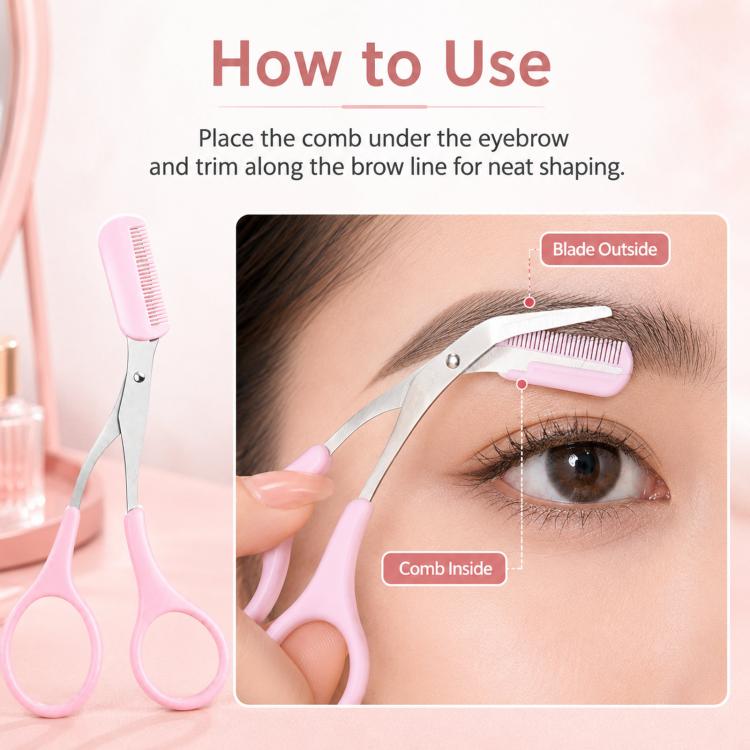 Eyebrow Scissors with Comb 2-in-1 Stainless Steel Curved Eyebrow Trimmer Scissors Beauty Shears for Women