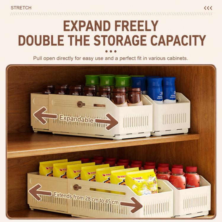 Expandable Drawer Organizer Bins Stackable Plastic Storage Baskets with Slider Lock, 10.5 x 9 x 28cm, 15 x 12 x 28cm, 20 x 15.5 x 28cm