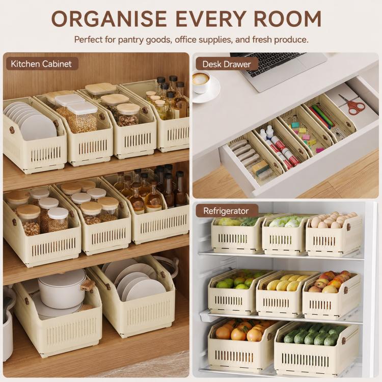 Expandable Drawer Organizer Bins Stackable Plastic Storage Baskets with Slider Lock, 10.5 x 9 x 28cm, 15 x 12 x 28cm, 20 x 15.5 x 28cm