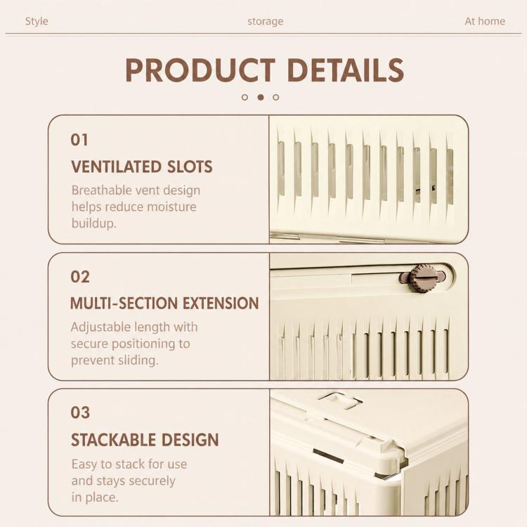 Expandable Drawer Organizer Bins Stackable Plastic Storage Baskets with Slider Lock, 10.5 x 9 x 28cm, 15 x 12 x 28cm, 20 x 15.5 x 28cm