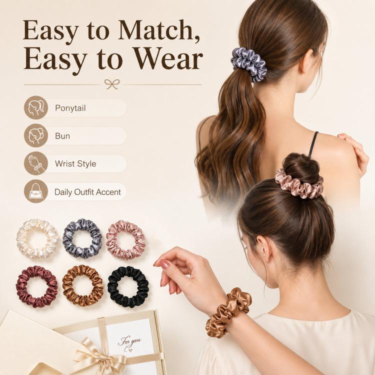 6pcs /Pack Satin Hair Scrunchies Set Minimalist Soft Hair Ties for Women and Girls Gentle No-Damage Silk-Like Hair Accessories