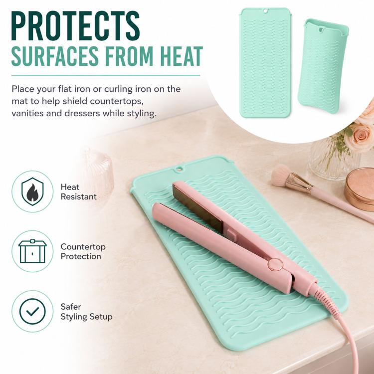 Heat Resistant Silicone Mat Pouch for Curling Iron & Flat Iron 2-in-1 Hot Hair Tool Travel Bag Organizer Non-Slip Double-Sided Wave Countertop Protective Pad for Hair Straightener