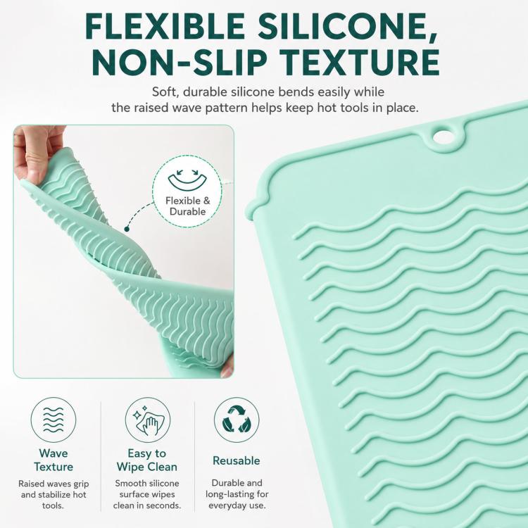 Heat Resistant Silicone Mat Pouch for Curling Iron & Flat Iron 2-in-1 Hot Hair Tool Travel Bag Organizer Non-Slip Double-Sided Wave Countertop Protective Pad for Hair Straightener