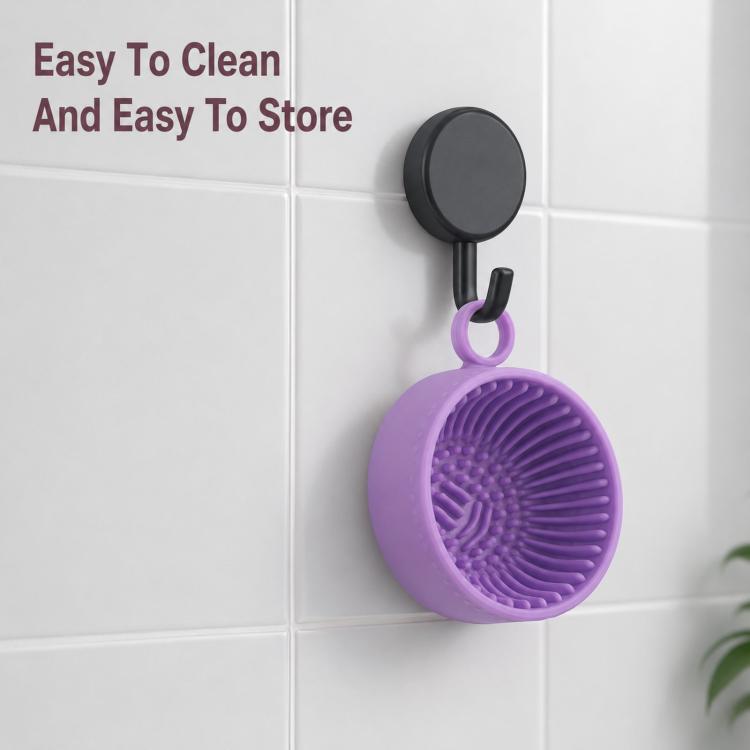Handheld Silicone Makeup Brush Cleaning Bowl 2-in-1 Travel Cosmetic Brush Scrubber Cup with Hanging Loop