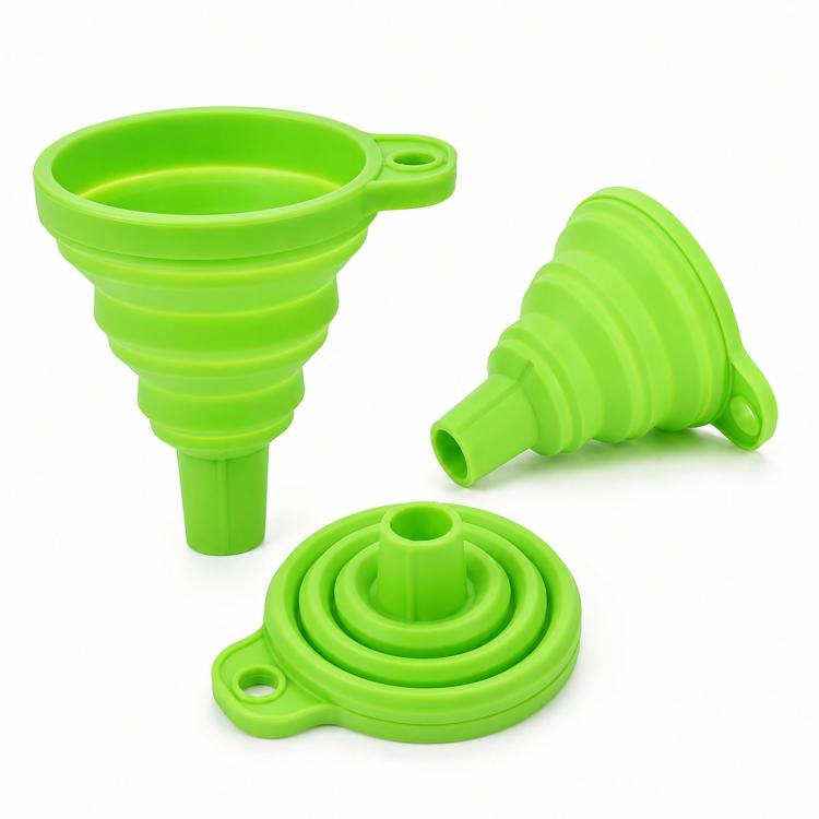 3pcs /Pack Food-Grade Silicone Collapsible Funnel Portable Folding Telescopic Funnel For Kitchen & Household Liquid Dispensing, Green