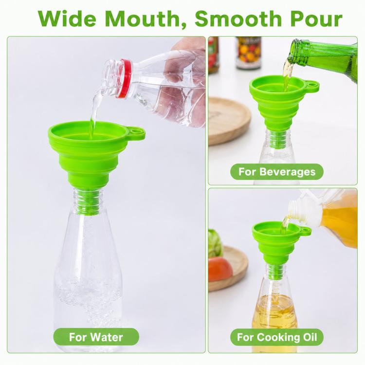 3pcs /Pack Food-Grade Silicone Collapsible Funnel Portable Folding Telescopic Funnel For Kitchen & Household Liquid Dispensing, Green
