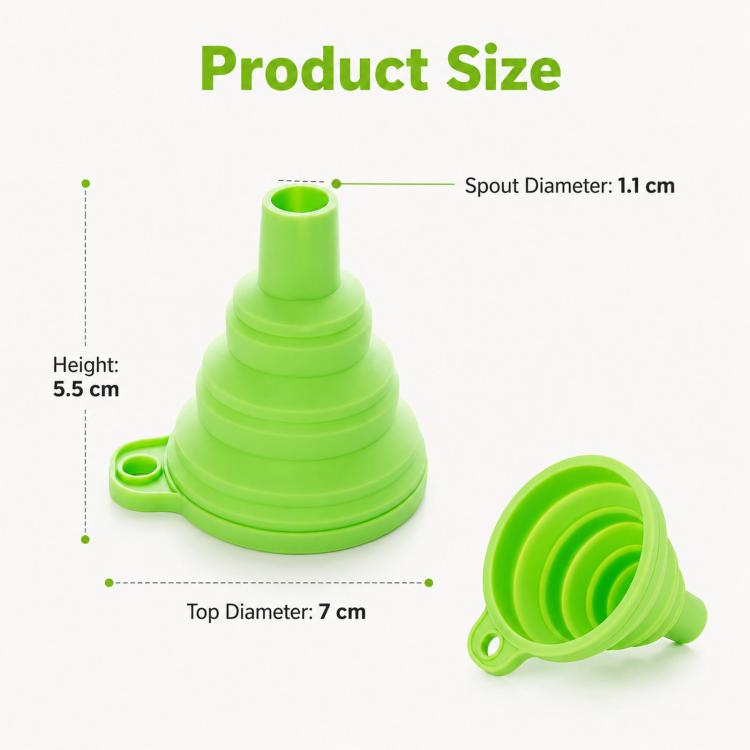 3pcs /Pack Food-Grade Silicone Collapsible Funnel Portable Folding Telescopic Funnel For Kitchen & Household Liquid Dispensing, Green