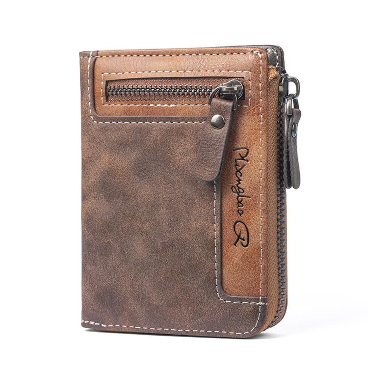 Mens Zipper Wallet Bifold Vintage PU Leather Card Holder with Coin Pocket, Multi Card Slots ID Window Large Capacity Zip Around Pocketbook for Men
