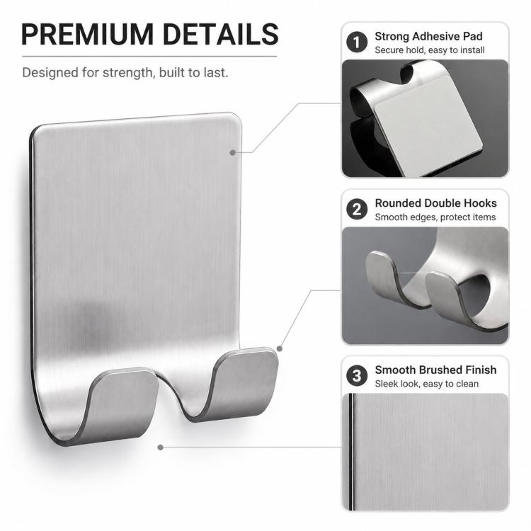 2pcs /Pack Adhesive Stainless Steel Razor Holder for Shower Wall No-Drill Shaver Hanger Utility Storage Hook Multi-Purpose Wall Organizer