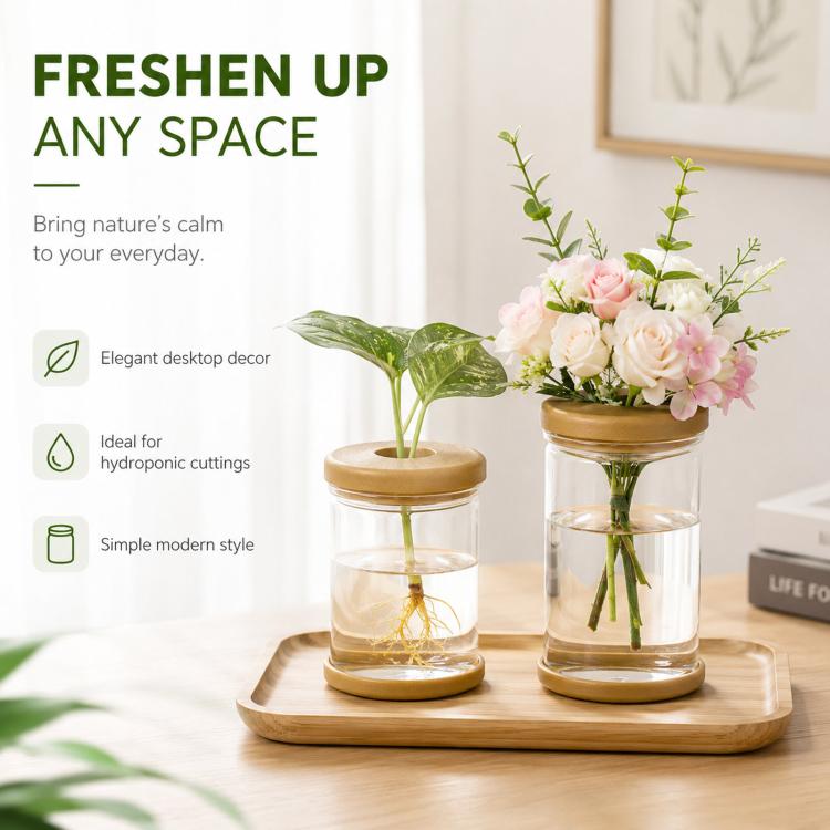 PET Plastic Hydroponic Planter Clear Self-Watering Plant Pot with Soft Silicone Plug & Non-Slip Base, Shatterproof Desktop Vase and Mini Fish Bowl for Pothos, Ivy, Herbs