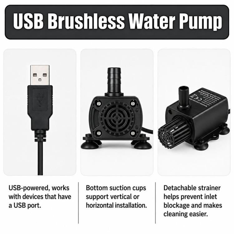 DC Submersible Pump For Aquariums Filters Booster Pumps, QR50R 5V 1.2W-USB, QR50D 12V 10W-DC, QR50B 5V 4.8W-USB