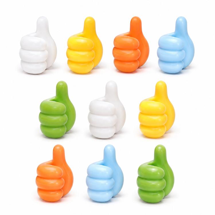 10pcs /Pack Thumbs Up Wall Hooks Cute Adhesive Cable Clips Cord Organizer Multipurpose Desktop Utility Finger Hanger, Random Color