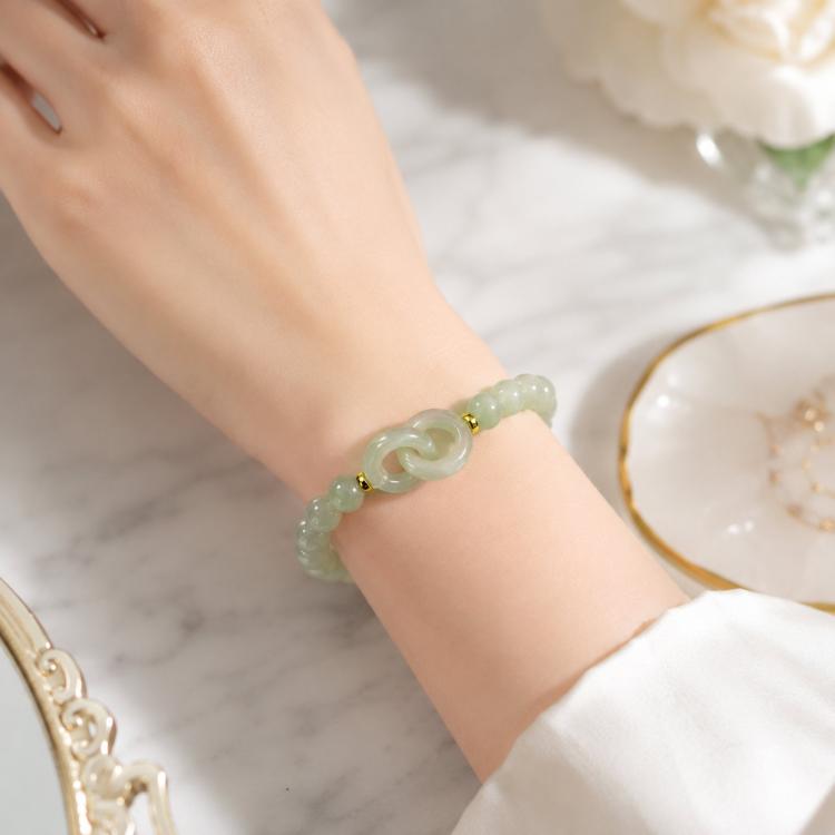 Simulated Jade Beaded Bracelet Elegant Green Glass Gemstone Jewelry Gift For Women