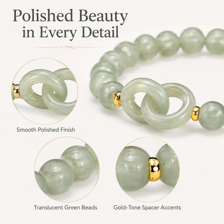 Simulated Jade Beaded Bracelet Elegant Green Glass Gemstone Jewelry Gift For Women