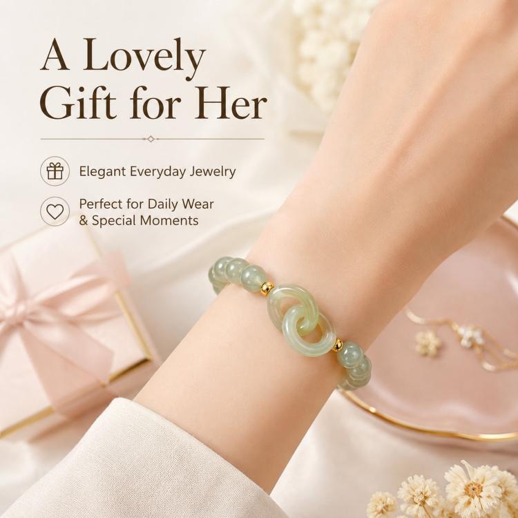 Simulated Jade Beaded Bracelet Elegant Green Glass Gemstone Jewelry Gift For Women