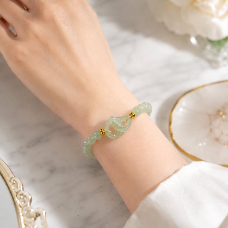 Simulated Jade Beaded Bracelet Elegant Green Glass Gemstone Jewelry Gift For Women