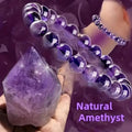 Natural Amethyst Beaded Bracelet Purple Crystal Healing Stone Stretch Bracelet, Mindful Spiritual Meditation Gemstone Jewelry Gift