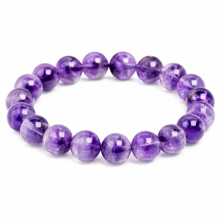 Natural Amethyst Beaded Bracelet Purple Crystal Healing Stone Stretch Bracelet, Mindful Spiritual Meditation Gemstone Jewelry Gift
