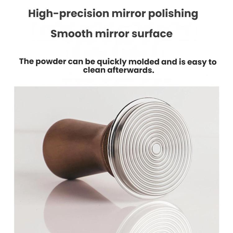 Solid Wood Handle Stainless Steel Constant Force Coffee Tamper, 51mm Threaded Bottom, 53mm Threaded Bottom, 58mm Threaded Bottom, 51mm Flat Bottom, 53mm Flat Bottom, 58mm Flat Bottom