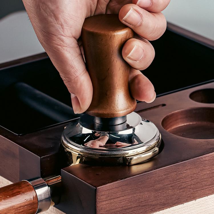 Solid Wood Handle Stainless Steel Constant Force Coffee Tamper, 51mm Threaded Bottom, 53mm Threaded Bottom, 58mm Threaded Bottom, 51mm Flat Bottom, 53mm Flat Bottom, 58mm Flat Bottom