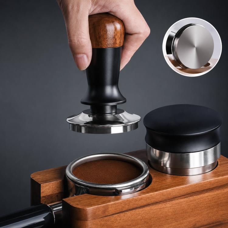 Walnut Wood Handle Coffee Constant Force Tamper, 51mm Threaded Bottom, 53mm Threaded Bottom, 58mm Threaded Bottom, 51mm Flat Bottom, 53mm Flat Bottom, 58mm Flat Bottom