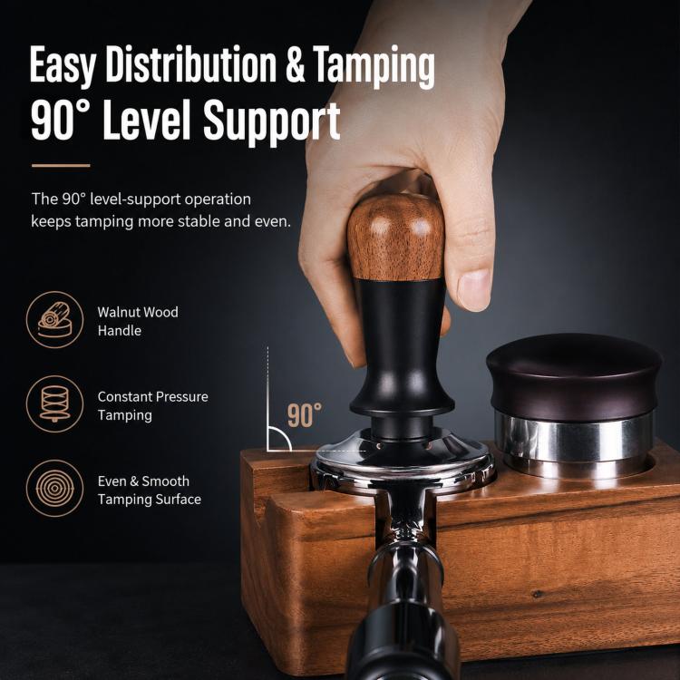 Walnut Wood Handle Coffee Constant Force Tamper, 51mm Threaded Bottom, 53mm Threaded Bottom, 58mm Threaded Bottom, 51mm Flat Bottom, 53mm Flat Bottom, 58mm Flat Bottom