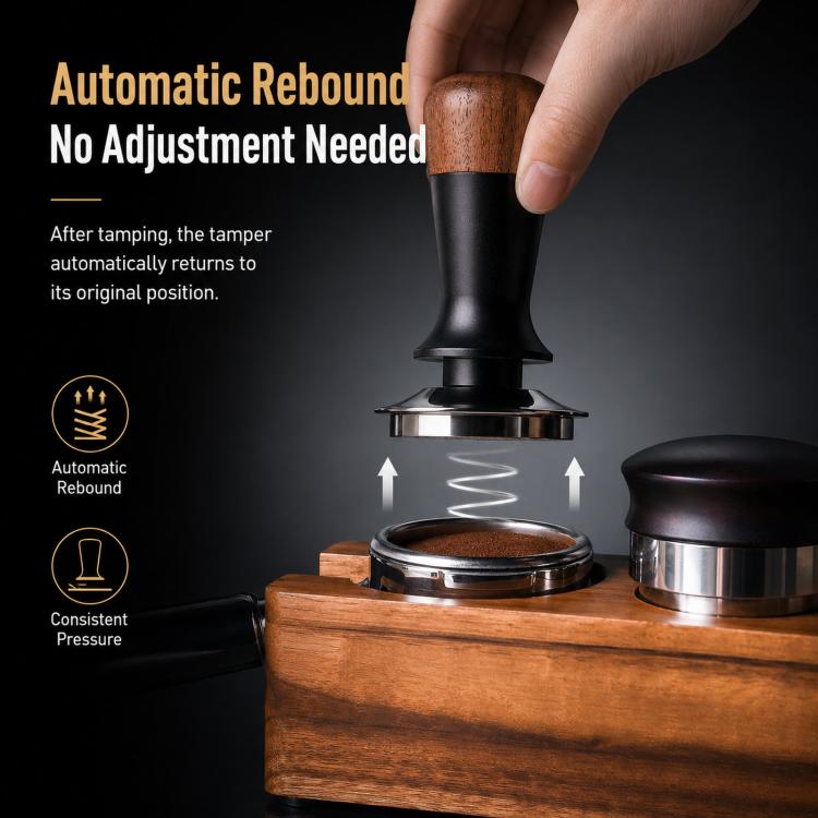 Walnut Wood Handle Coffee Constant Force Tamper, 51mm Threaded Bottom, 53mm Threaded Bottom, 58mm Threaded Bottom, 51mm Flat Bottom, 53mm Flat Bottom, 58mm Flat Bottom