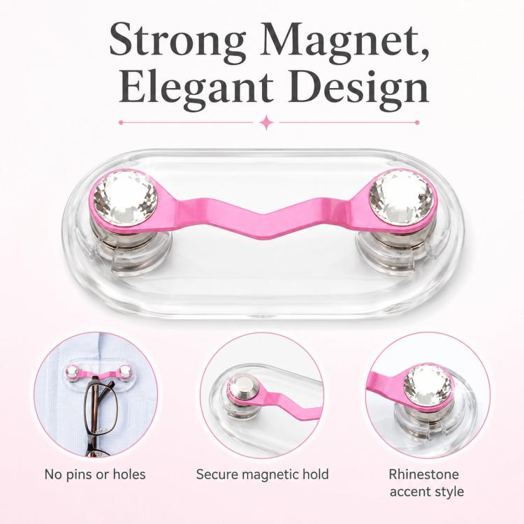 Magnetic Glasses Holder Magnetic Brooch Number Plate Headset Glasses Clip, Pink Lacquer Finish, Pink Foundation With White Diamonds, Pink Foundation With Pearls, Dark Blue, Emerald Green, Porcelain Green, Light Blue, Bright Red, 001 Carbon Fiber Textur...