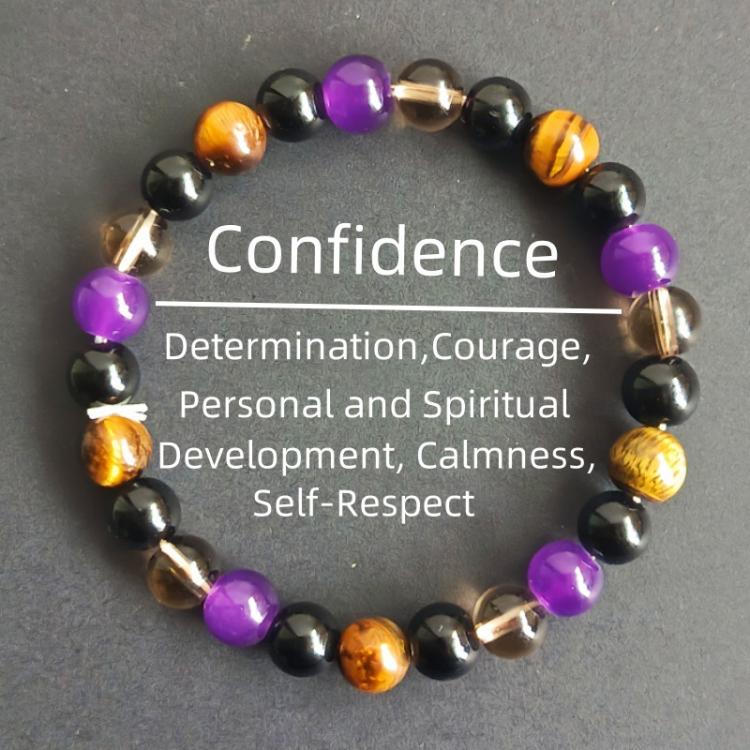 Natural Crystal Beaded Bracelet for Men Women 8mm Amethyst Energy Bracelet for Confidence Meditation Yoga Gift