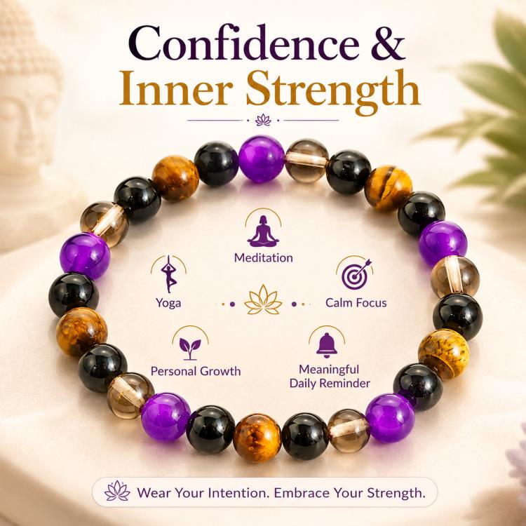 Natural Crystal Beaded Bracelet for Men Women 8mm Amethyst Energy Bracelet for Confidence Meditation Yoga Gift